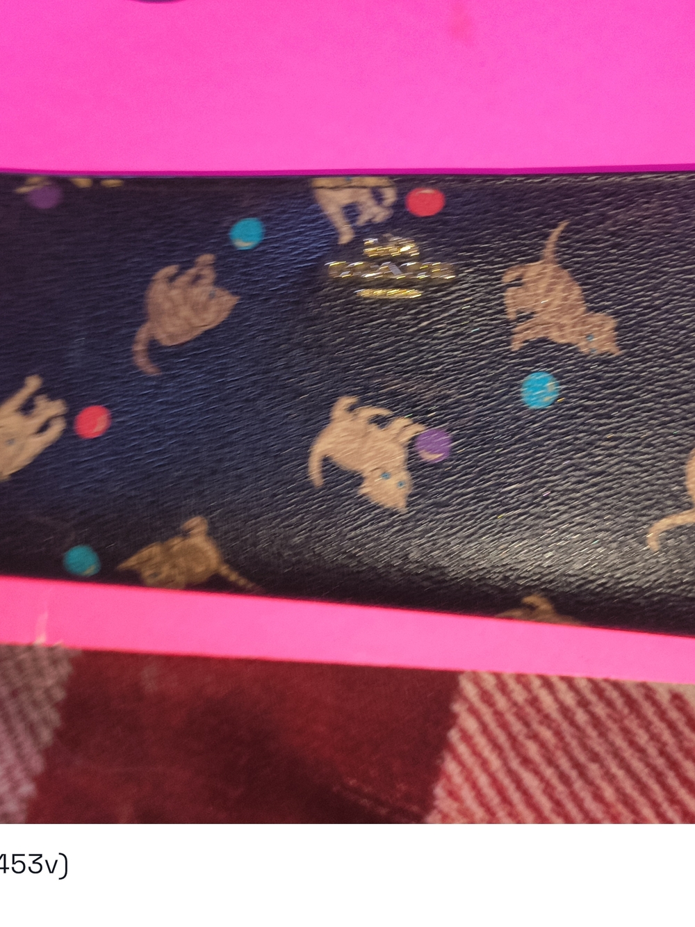 COACH Black Leather Continental Wallet with Tan Cat Print and Multicolor Dots - Picture 2 of 4